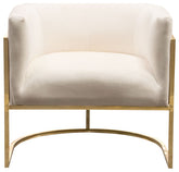 Elevated Barrel Shaped Accent Chair, Cream Velvet, Gold Frame By Diamond Sofa